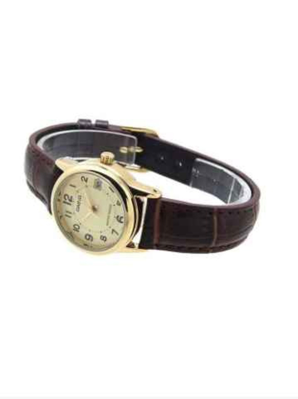 Casio Analog Watch for Women with Leather Band, Water Resistant, LTP V002GL - 9B, Gold-Brown