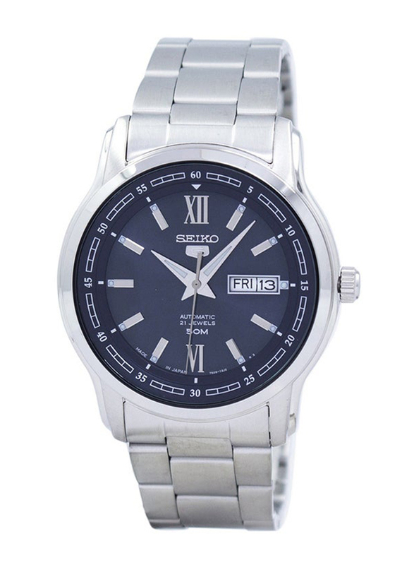 Seiko Analog Watch for Men with Stainless Steel Band, Water Resistant, SNKP17J, Silver-Black