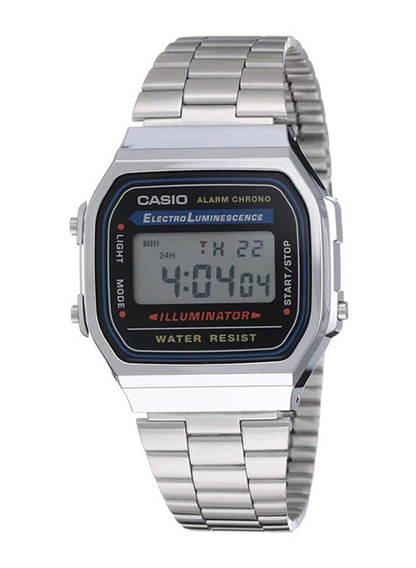 

Casio Vintage Digital Watch for Men with Stainless Steel Band, Water Resistant, A168WA-1WDF, Silver-Grey