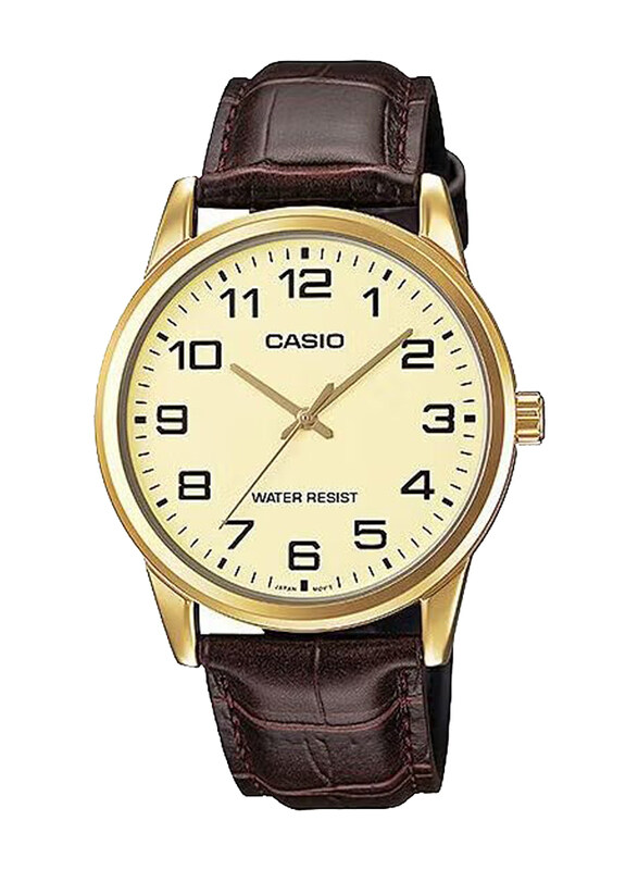 

Casio Analog Watch for Men with Leather Band, Water Resistant, MTP-V001GL-9BUDF, Brown-Beige