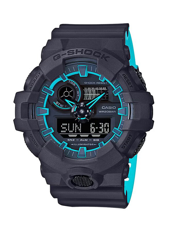 

Casio G-Shock Analog + Digital Quartz Watch for Men with Resin Band, Water Resistant, GA-700SE-1A2DR, Black-Black/Blue