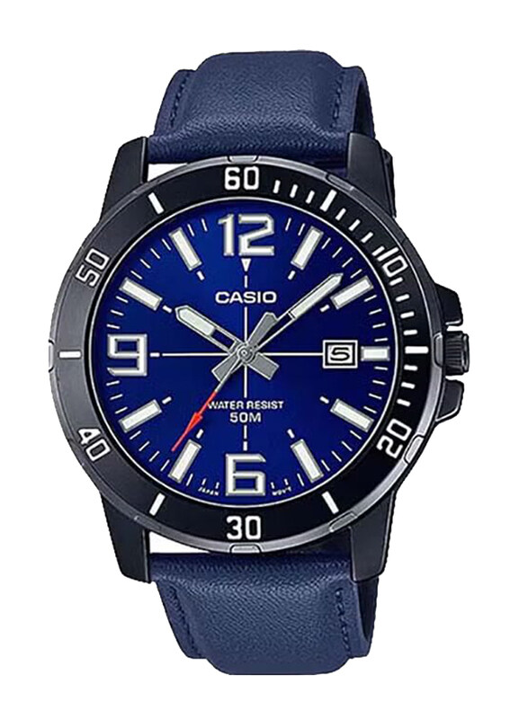 

Casio Analog Watch for Men with Leather Band, Water Resistant, MTP-VD01BL-2BVUDF, Blue