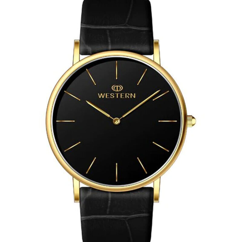 

Western Analog Watch for Men with Leather Band, Water Resistant, W7185GGP010C, Black-Black