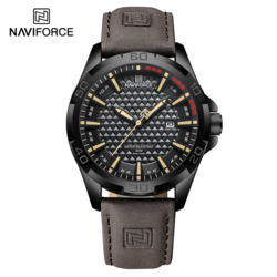 Naviforce Casual Sport Analog Watch for Men with PU Leather Band, Water Resistant, NF8023, Dark Brown-Black