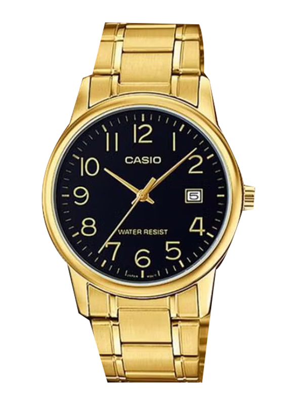 Casio Analog Watch for Men with Stainless Steel Band, Water Resistant, MTP-V002G-1B, Gold-Black