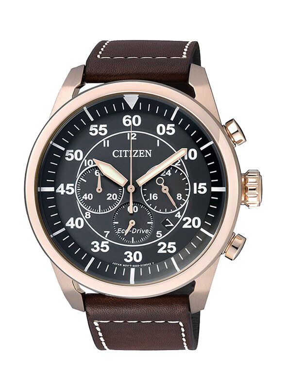 

Citizen Eco-Drive Analog Wrist Watch for Men with Leather Band, Water Resistant and Chronograph, CA4213-00E, Brown-Black