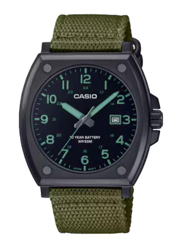 

Casio Enticer Men Analog Watch for Men with Cloth Band, Water Resistant, MTP-E715C-3AVDF, Green-Black