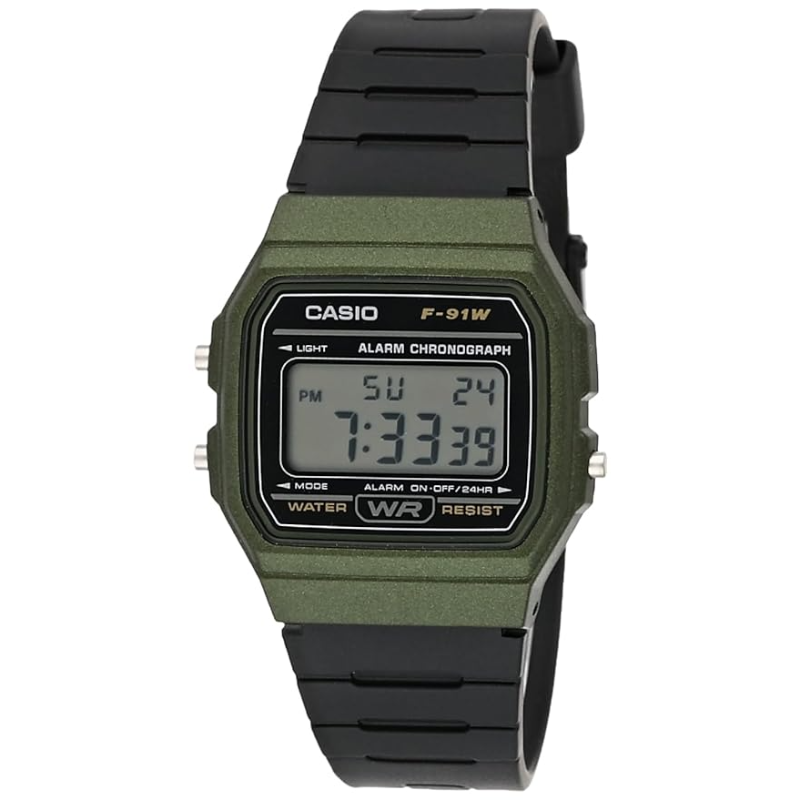 

Casio Standard Series Digital Unisex Watch with Resin Band, Water Resistant, F-91WM-3ADF, Black-Olive