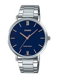 Casio Analog Watch for Men with Stainless Steel Band, Water Resistant, MTP-VT01D-2BUDF, Silver-Blue