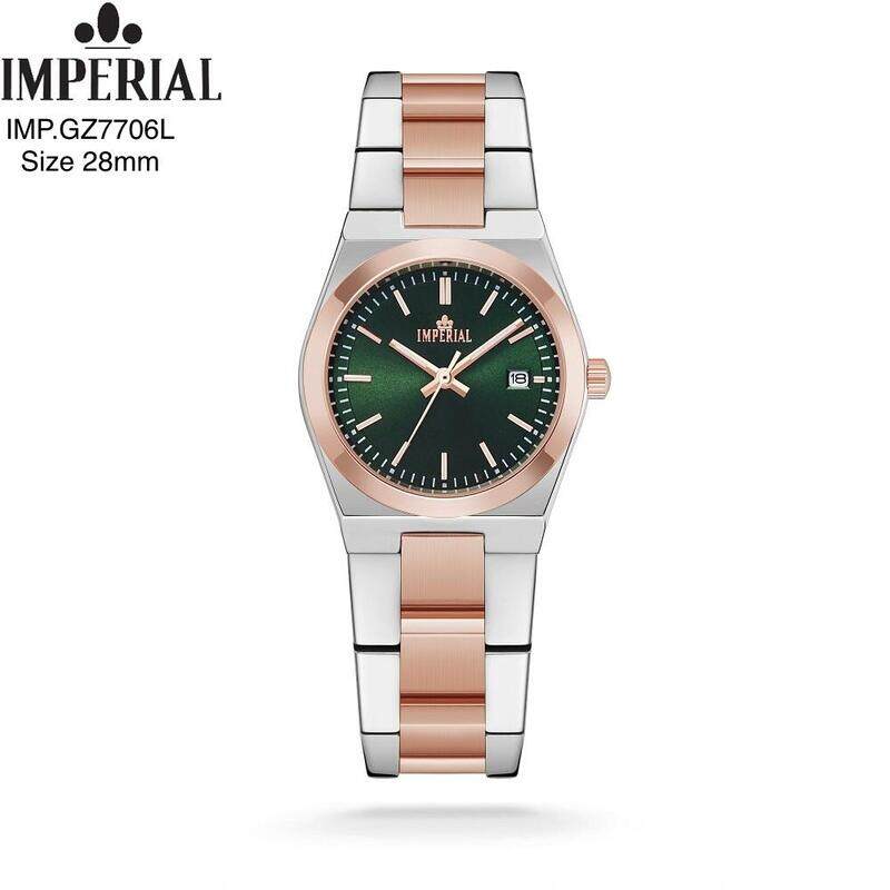 

Imperial 7706g, Ladies pair watch, silver rosegold ,green dial,Date