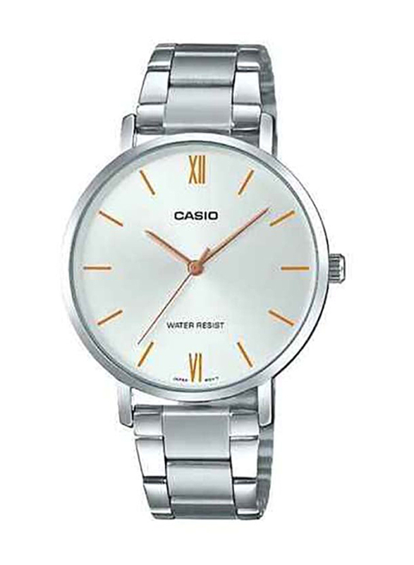 Casio Analog Watch for Women with Stainless Steel Band, Water Resistant, LTP-VT01D-7BUDF, Silver