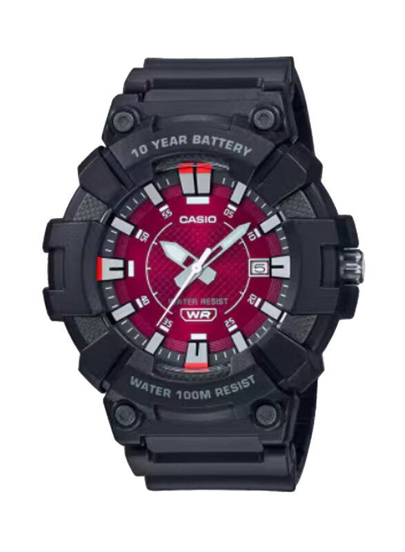 

Casio Youth Series Analog Watch for Men with Resin Band, Water Resistant, MW-610H-4AVDF, Black-Red