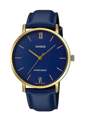 Casio Enticer Analog Watch for Women with Leather Band, Water Resistant, LTP-VT01GL-2BUDF, Navy Blue