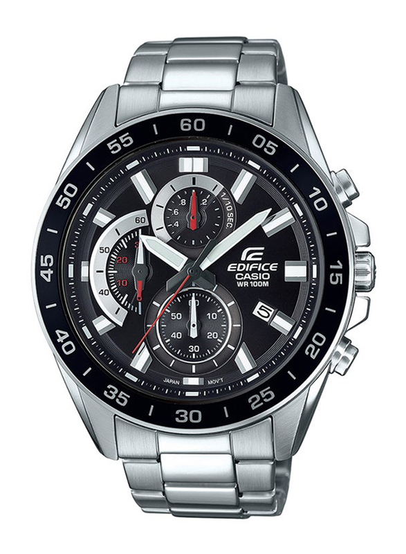 Casio Edifice Analog Watch for Men with Stainless Steel Band, Water Resistant and Chronograph, EFV-550D-1AVUEF, Silver-Black