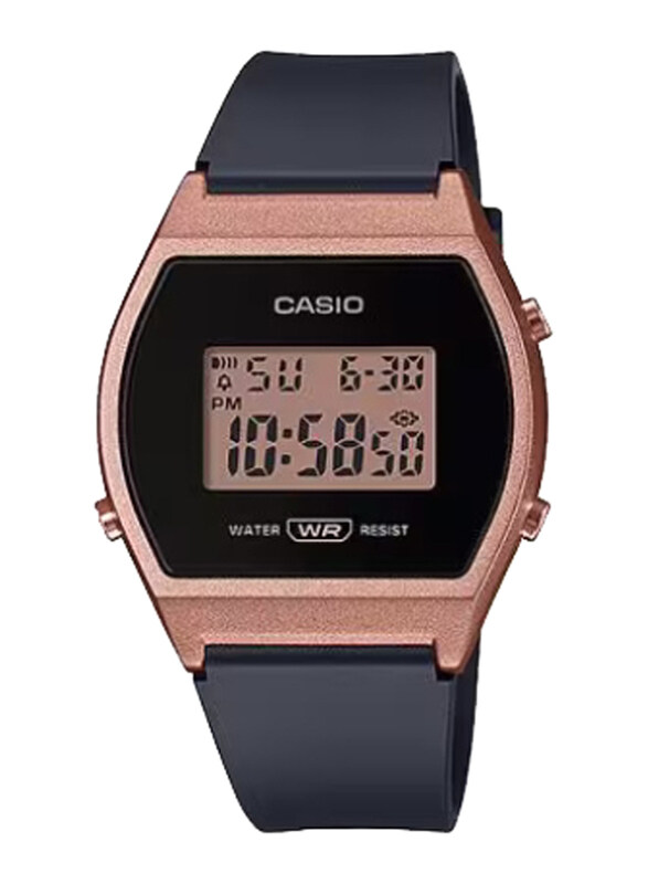 

Casio Vintage Digital Watch for Women with Resin Band, Water Resistant, LW-204-1ADF, Black-Rose Gold