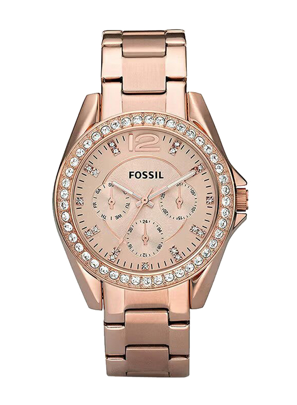 Fossil Quartz Analog Watch for Women with Stainless Steel Band, Water Resistant and Chronograph, ES2811, Rose Gold-Rose Gold