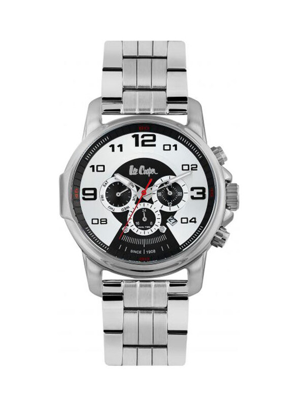 

Lee Cooper Analog Wrist Watch for Men with Metal Band, Chronograph, LC06526.350, Silver-White