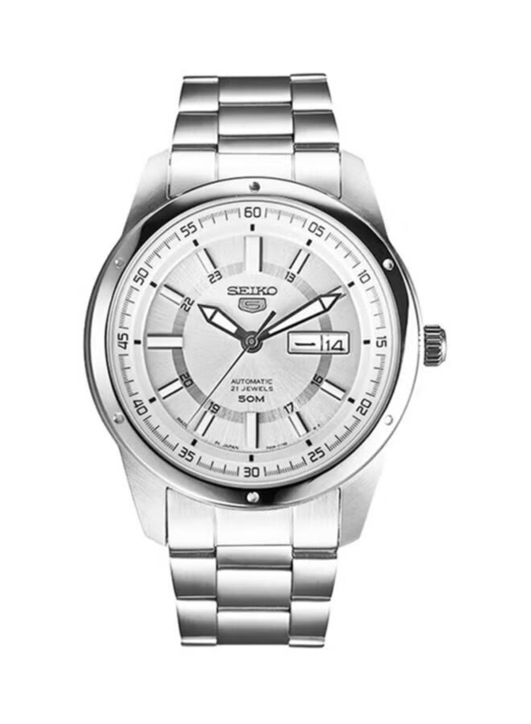 

Seiko Series 5 Analog Watch for Men with Stainless Steel Band, Water Resistant, SNKN09J1, Silver-White