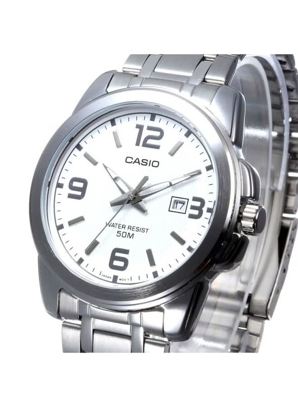 Casio Enticer Analog Watch for Men with Stainless Steel Band, Water Resistant, MTP-1314D-7A, Silver-White