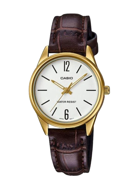 

Casio Analog Watch for Men with Leather Band, Water Resistant, LTP-V005GL-7BUDF, Dark Brown-White
