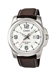 Casio Enticer Analog Watch for Women with Leather Band, Water Resistant, MTP-1314L-7A, Brown-White