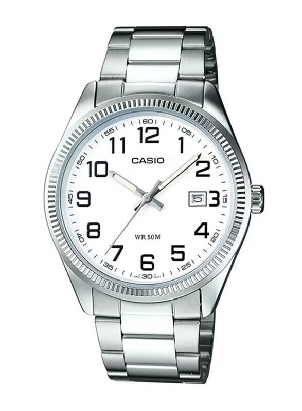 

Casio Classic Analog Quartz Watch for Men with Stainless Steel Band, Water Resistant, MTP-1302D-7BVEF, Silver/White