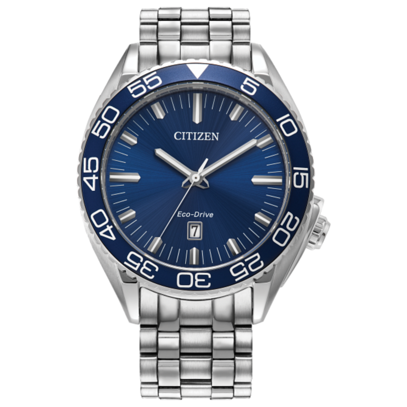 

Citizen Carson Eco-Drive Analog Watch for Men with Stainless Steel Band, Water Resistant, AW1770-53L, Silver-Blue