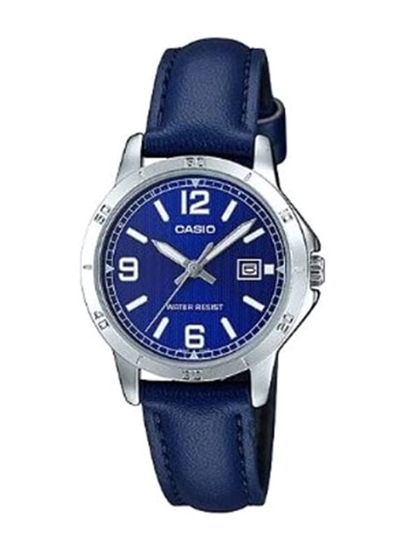 

Casio Analog Watch for Women with Leather Band, Water Resistant, LTP-V004L-2BUDF, Blue-Blue