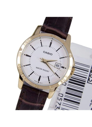 Casio Analog Watch for Women with Leather Band, Water Resistant, LTP-V004GL-7AUDF, Brown-White