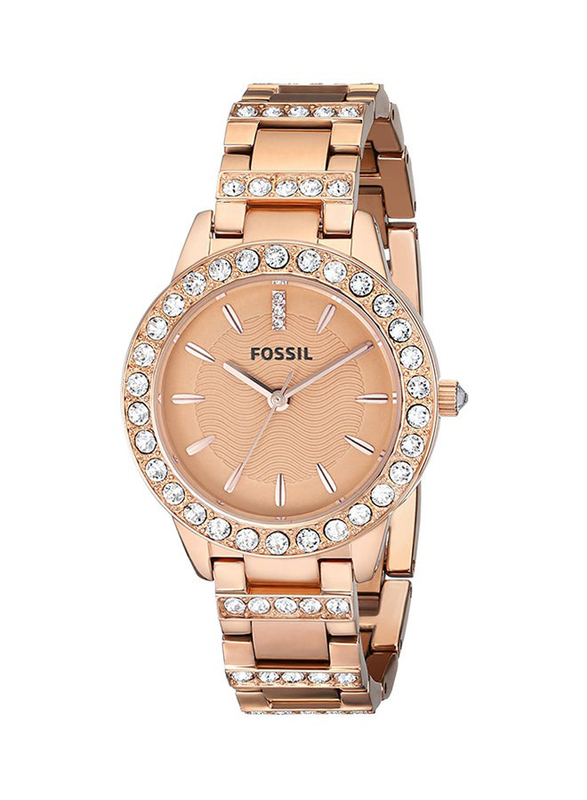 Fossil Jesse Analog Wrist Watch for Women with Stainless Steel Band, Water Resistant, ES3020, Rose Gold