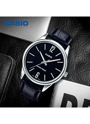 Casio Enticer Analog Watch for Men with Leather Band, Water Resistant, MTP-V005L-1BUDF, Black-Black