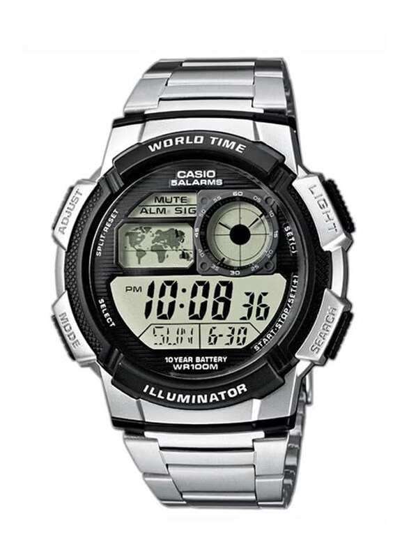 

Casio Digital Watch for Men with Stainless Steel Band, Water Resistant, AE-1000WD-1AVDF, Silver-Grey