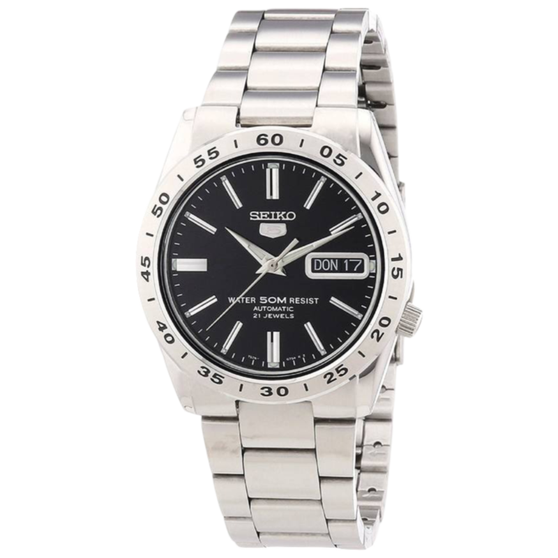 

Seiko 5 Automatic Analog Watch for Men with Stainless Steel Band, Water Resistant, SNKE01K1, Silver-Black