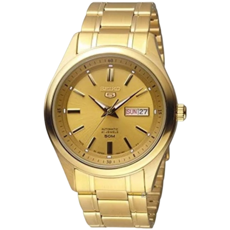 

Seiko Series 5 Analog Watch for Men with Stainless Steel Band, Water Resistant, SNKN96J1, Gold-Gold
