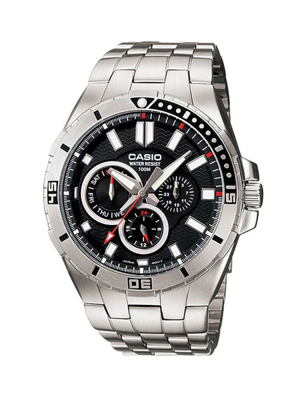 

Casio Analog Watch for Men with Stainless Steel Band, Water Resistant & Chronograph, MTD-1060D-1A, Black-Silver