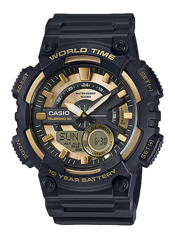 

Casio Analog/Digital Watch for Men with Resin Band, Water Resistant, AEQ-110BW-9AVDF, Black-Gold