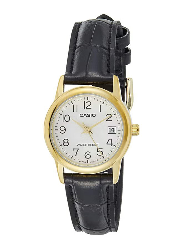 Casio Dress Analog Watch for Women with Leather Band, Water Resistant, LTP-V002GL-7B2UDF, Black-White