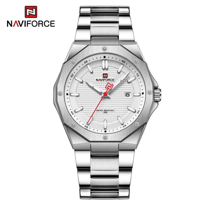 Naviforce Analog Watch for Men with Stainless Steel Band, Water Resistant, NF9200, Silver-Silver