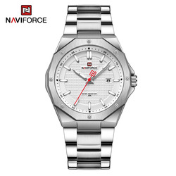 Naviforce Analog Watch for Men with Stainless Steel Band, Water Resistant, NF9200, Silver-Silver