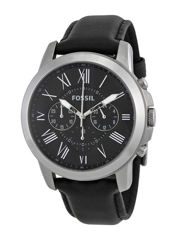 

Fossil Grant Analog Watch for Men with Leather Band, Water Resistant and Chronograph, FS4812, Black