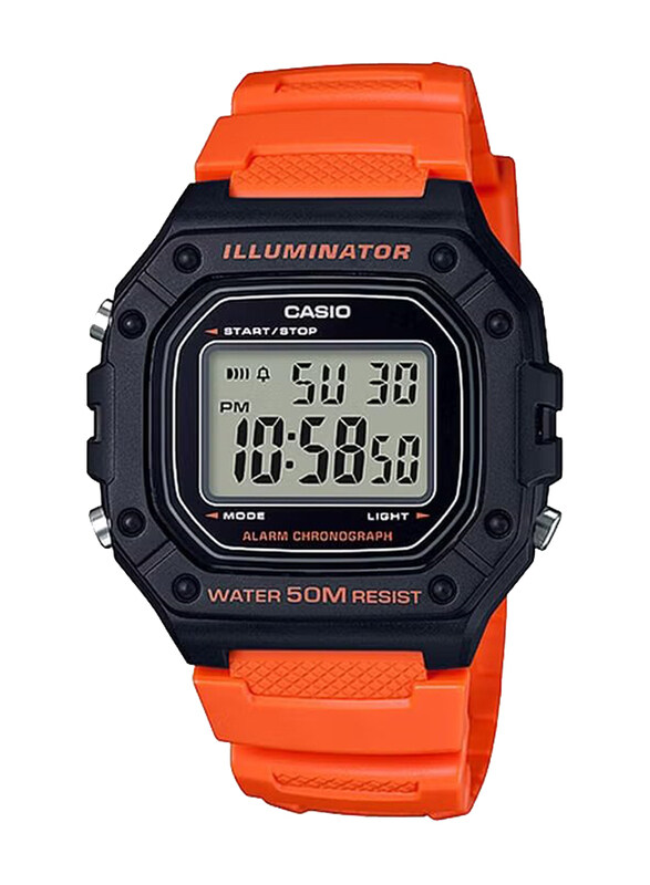 

Casio Youth Series Digital Watch for Men with Resin Band, Water Resistant, W-218H-4B2VDF, Orange-Black