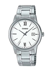 Casio Analog Wrist Watch for Men with Stainless Steel Band, Water Resistant, MTP-V002D-7B3UDF, Silver-White