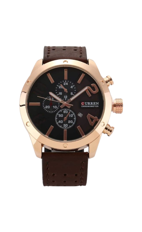 

Curren Analog Watch for Men with Leather Band and Chronograph, M:8243, Brown-Black