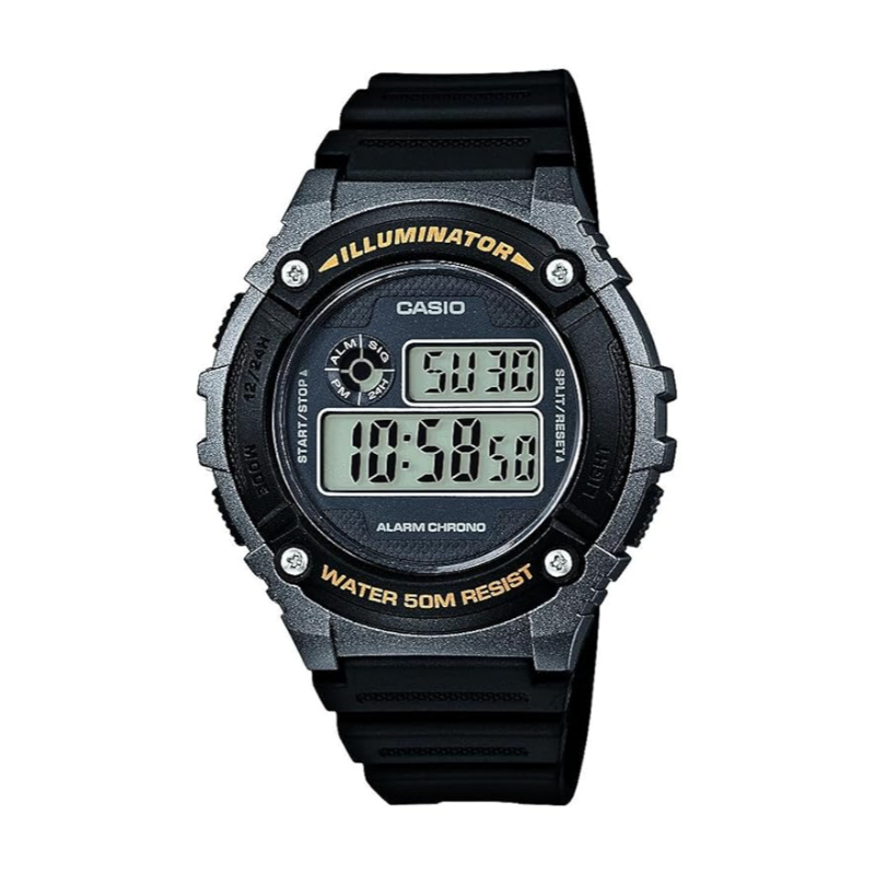 

Casio Standard Series Digital Watch for Men with Silicone Band, Water Resistant, W-216H-1BVDF, Black-Grey