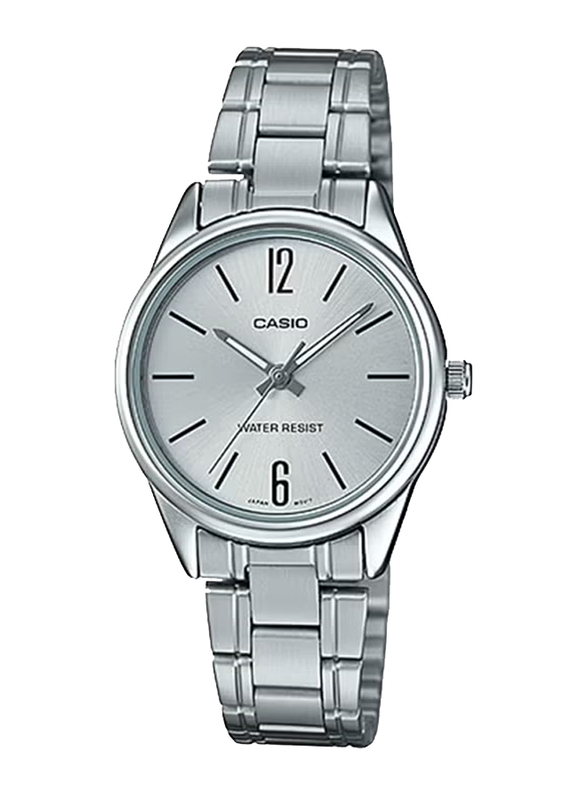 Casio Dress Analog Watch for Women with Stainless Steel Band, Water Resistant, LTP-V005D-7BUDF, Silver-White