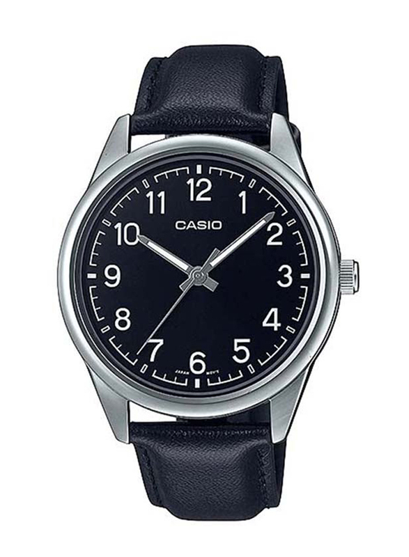 Casio Analog Wrist Watch for Men with Leather Band, Water Resistant, MTP-V005L-1B4UDF, Black