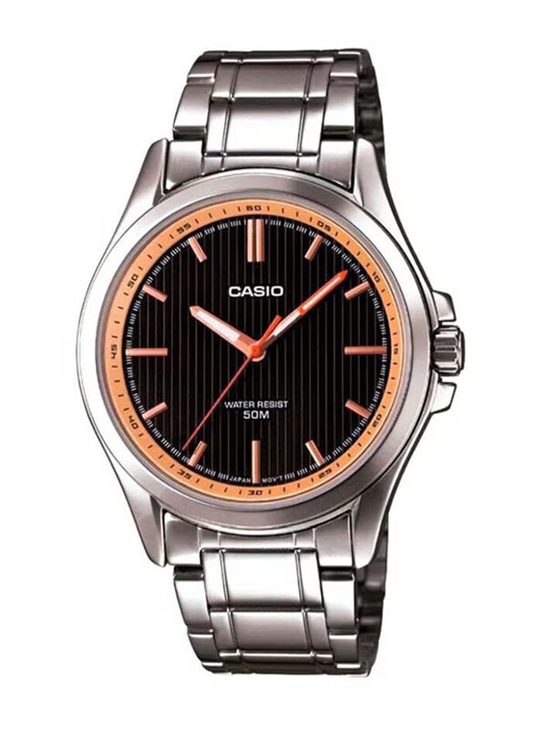 

Casio Formal Analog Quartz Watch for Men with Stainless Steel Band, Water Resistant, MTP-E104D-1A, Silver/Rose Gold-Black