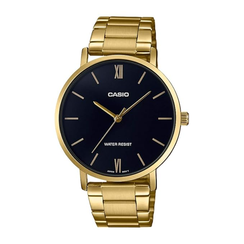 

Casio Enticer Analog Watch for Men with Stainless Steel Band, Water Resistant, MTP-VT01G-1BUDF, Gold-Black