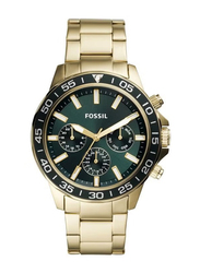 Fossil Analog Wrist Watch for Men with Stainless Steel Band, Water Resistant and Chronograph, BQ2493, Gold-Green