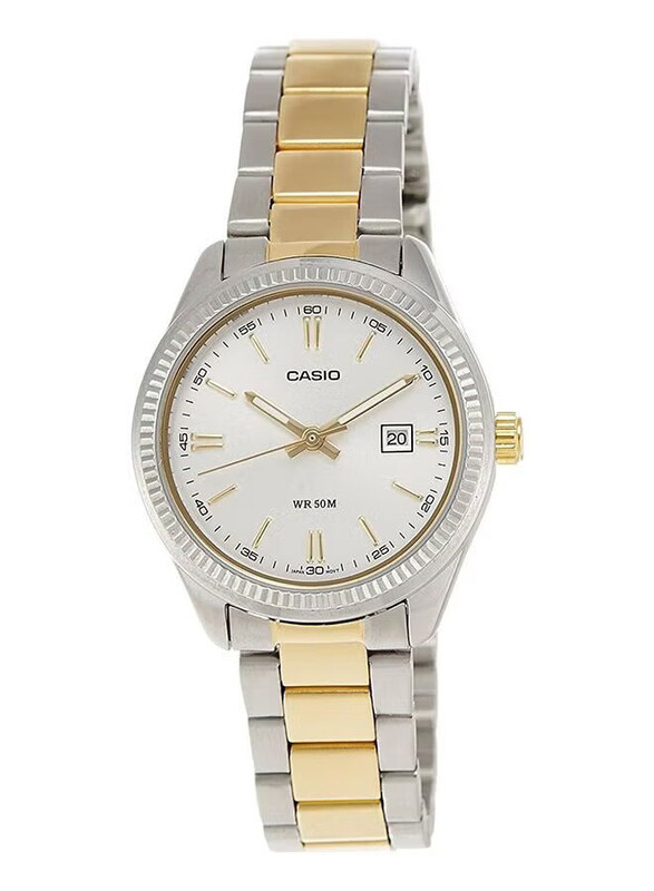 

Casio Standard Two Tone Analog Watch for Women with Stainless Steel Band, Water Resistant, LTP1302SG-7A, Gold-Silver/White